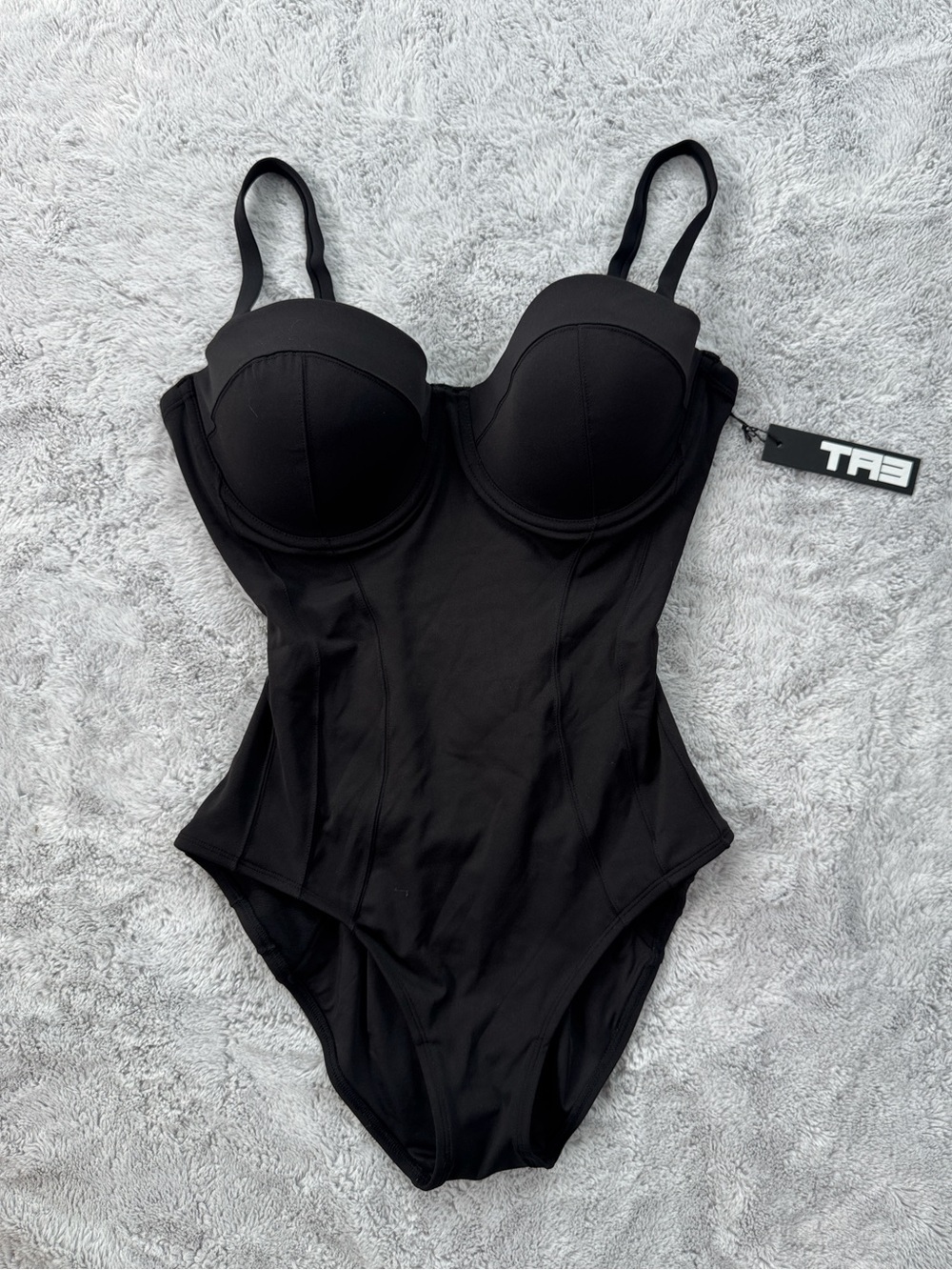 TA3 Lushy Snatched Waist Corset Back Swimsuit Black Large Short